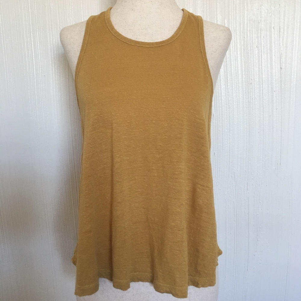 $98 Frame Denim Organic Linen Mustard Swing Tank Top XS NWOT